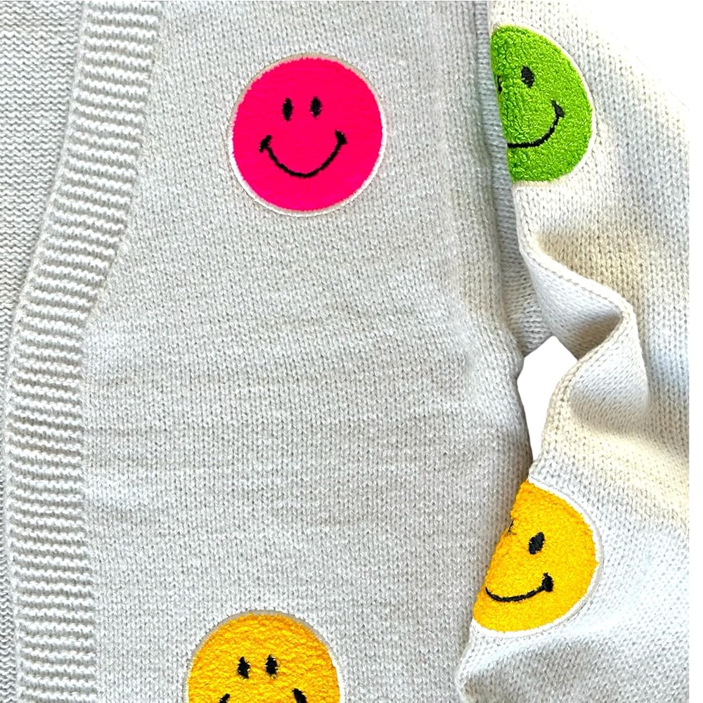 Amazon.com: Cardigan Embroidered Patch Knit Smiley Face